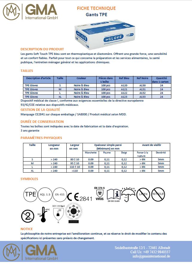 Destockage Gants TPE Bleu & Noire
